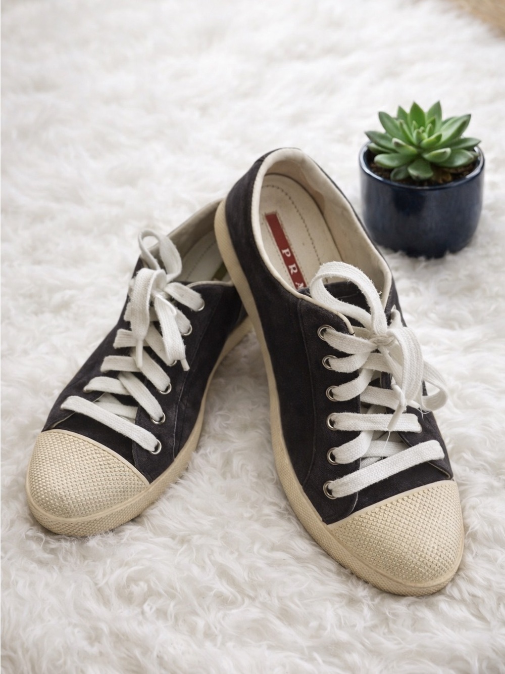 PRADA Authentic Women’s Navy Blue Suede Sneakers Tennis Shoes Size 6.5 (36.5 EU)